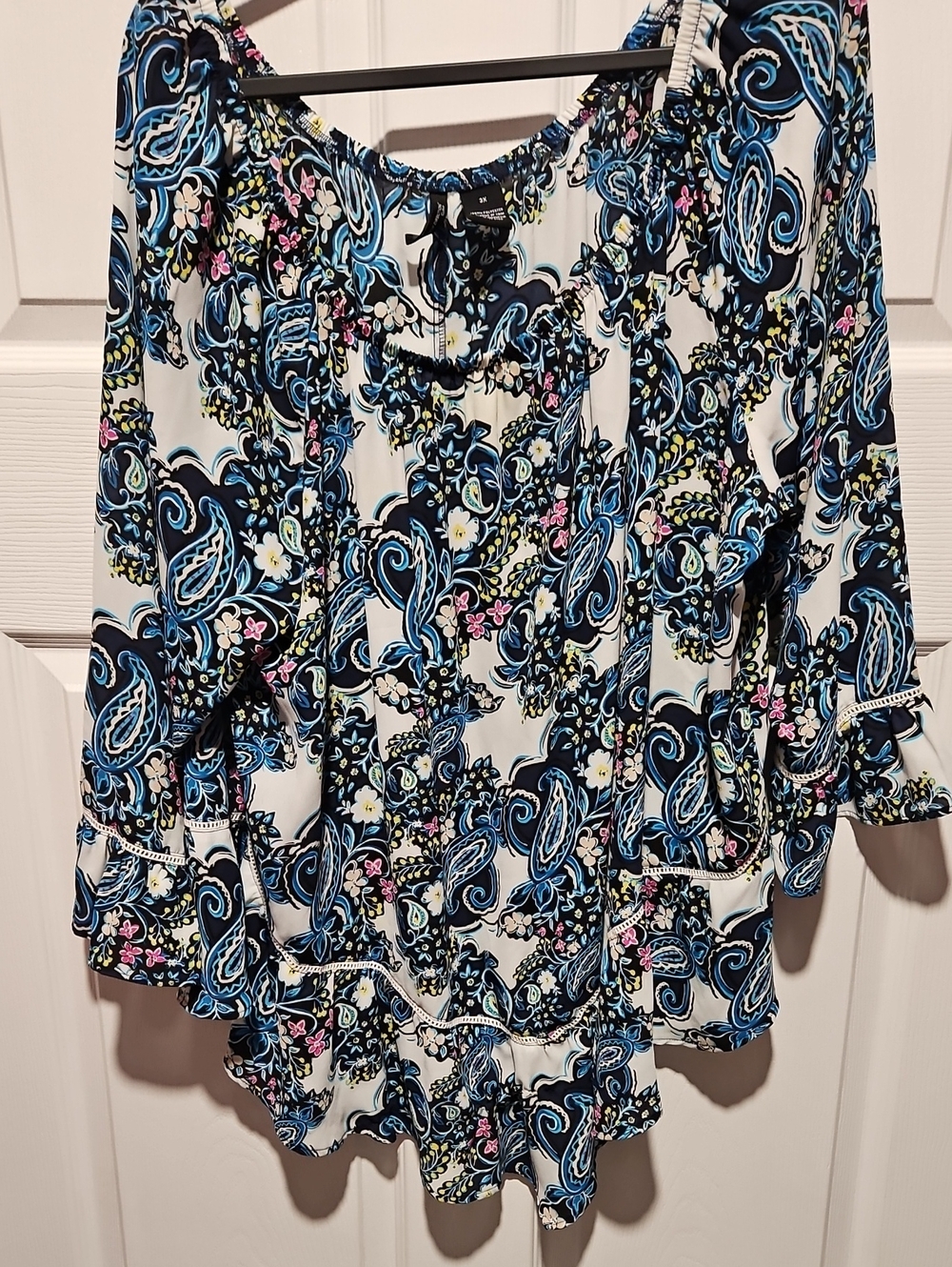 New Directions Blue and White Paisley Peasant Tunic